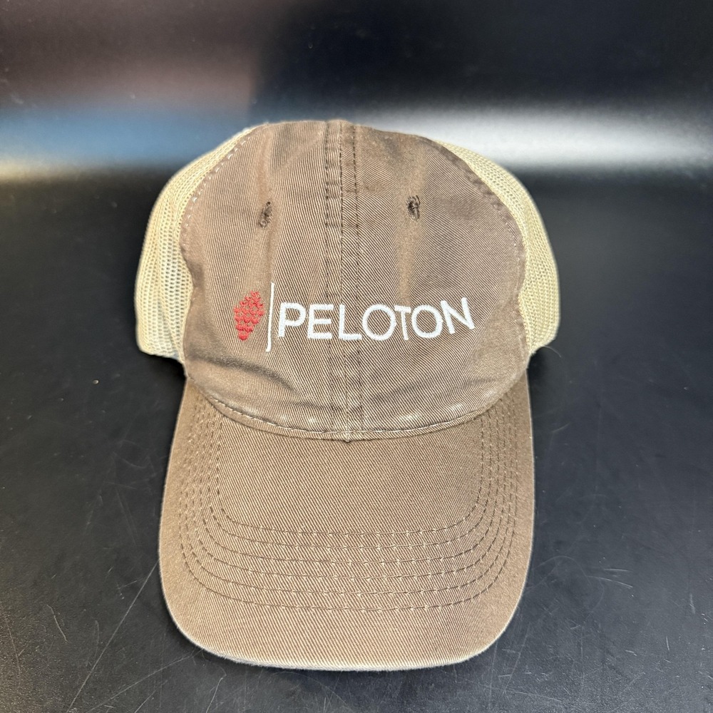 Peloton Platinum Series Trucker Hat Brown Tan Mesh Adjustable Baseball Cap OSFMโ